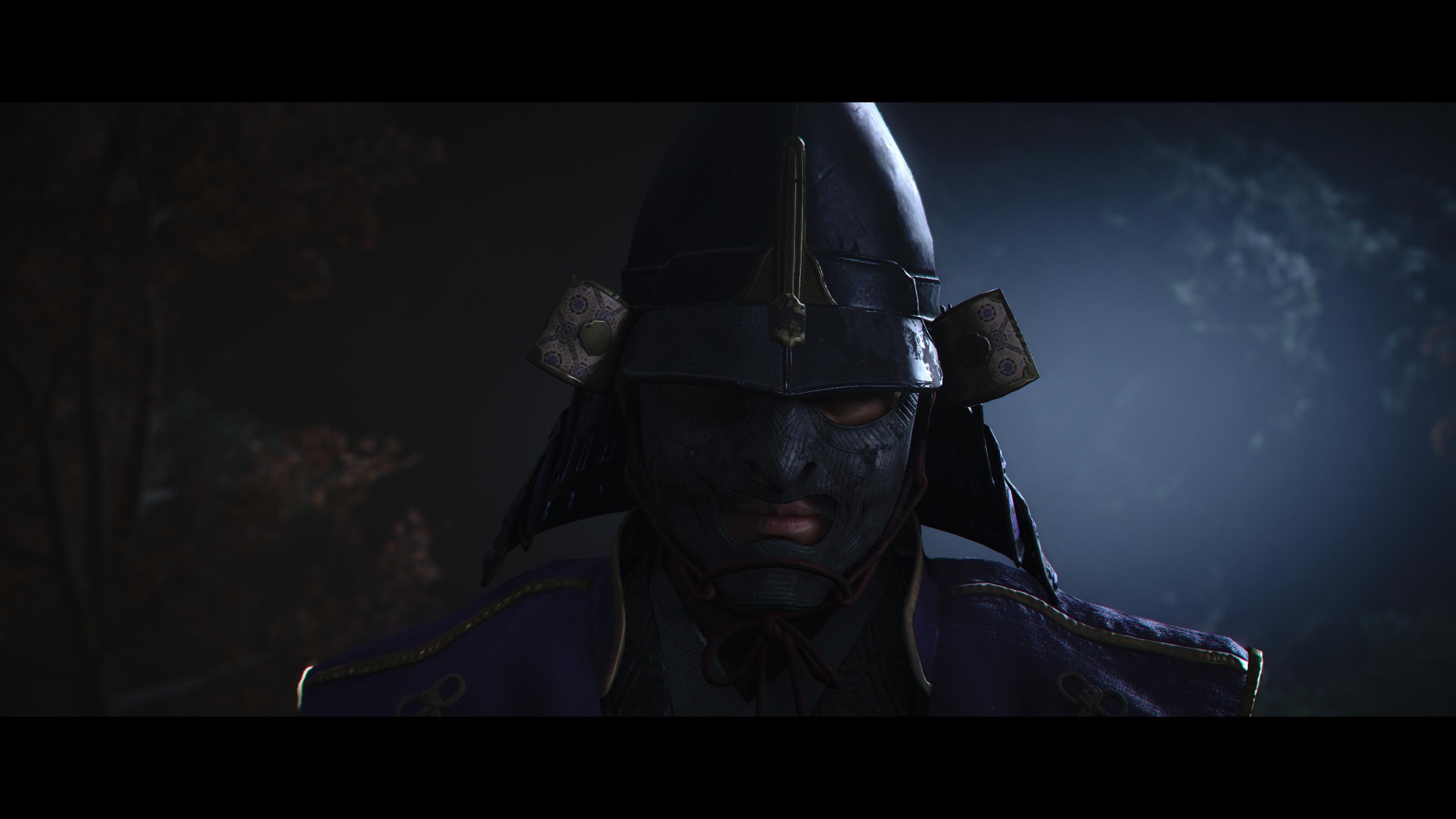 A close-up of a samurai in Assassin's Creed Shadows.
