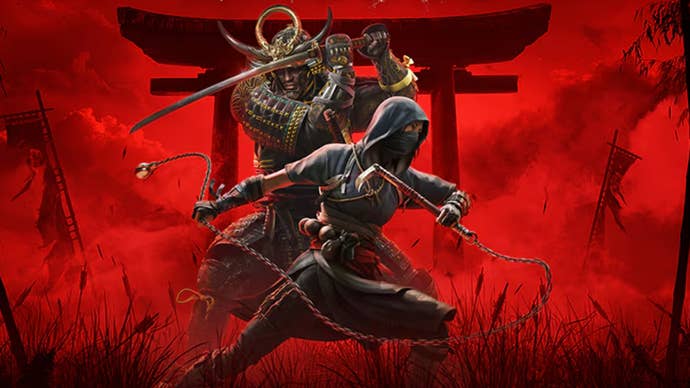 Artwork for Assassin's Creed Shadows, showing the two main characters - the ninja Naoe and the samurai Yasuke.