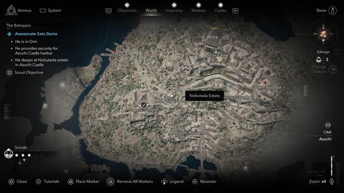 A map screen showing the residence of Sato Genta in Assassin’s Creed Shadows.