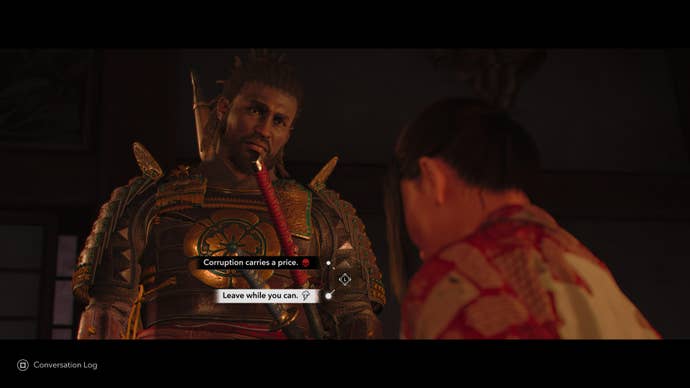Yasuke talking to Usami Yoshiko, one of the Betrayers, in Assassin’s Creed Shadows.