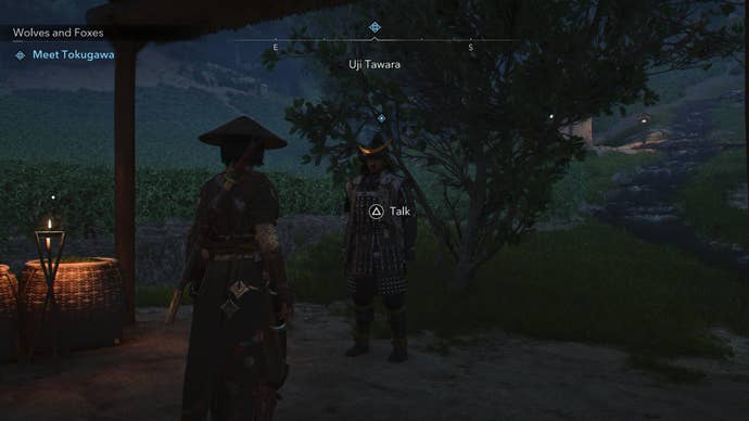 Naoe standing in front of the NPC Tokugawa in Assassin’s Creed Shadows.