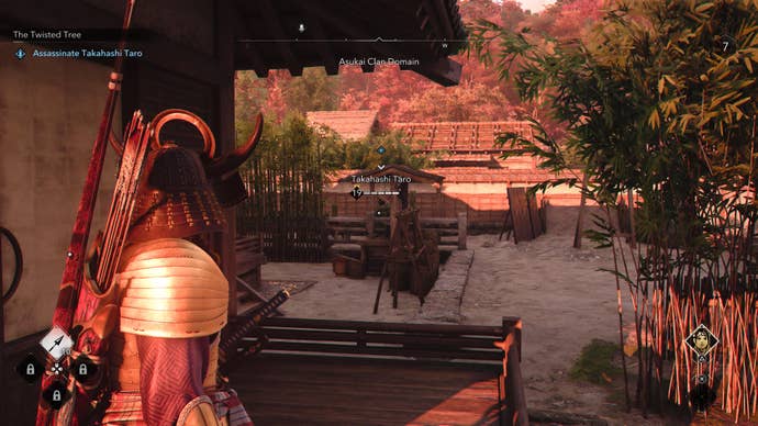 Yasuke looking at Takahashi Taro of the Twisted Tree in Assassin’s Creed Shadows.