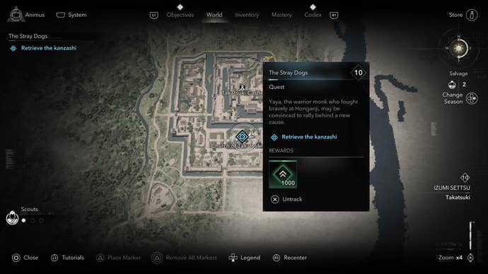 A map screen showing the location of Yaya’s brother, Tetsuo, in Assassin’s Creed Shadows.