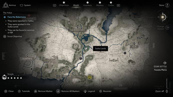 A map screen showing the location of the Bakemono Yokai in Assassin’s Creed Shadows.