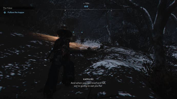 Naoe walking towards the Kappa in Assassin’s Creed Shadows.