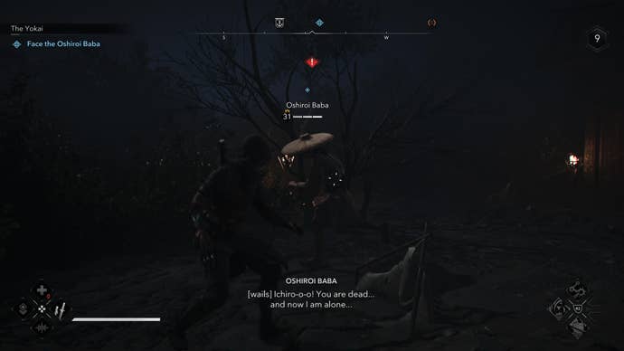 Naoe fighting the Oshiroi Baba in Assassin’s Creed Shadows.