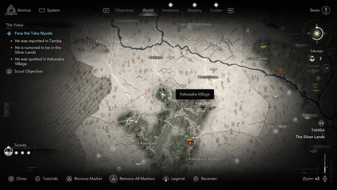 A map screen showing the location of the Take Nyudo Yokai in Assassin’s Creed Shadows.