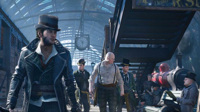 Jacob Frye walking through a train station in Victorian London in Assassin's Creed Syndicate.