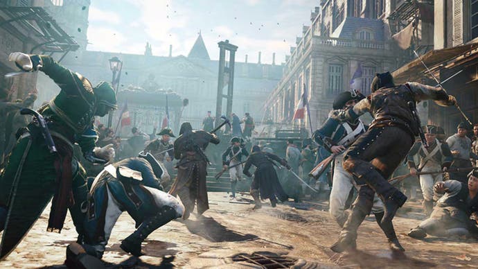 A group of assassins fight soldiers in Paris during the time of the French Revolution.