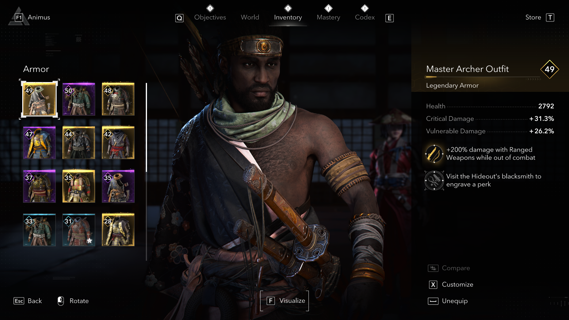 An Assassin&rsquo;s Creed Shadows screenshot showing the Master Archer Outfit