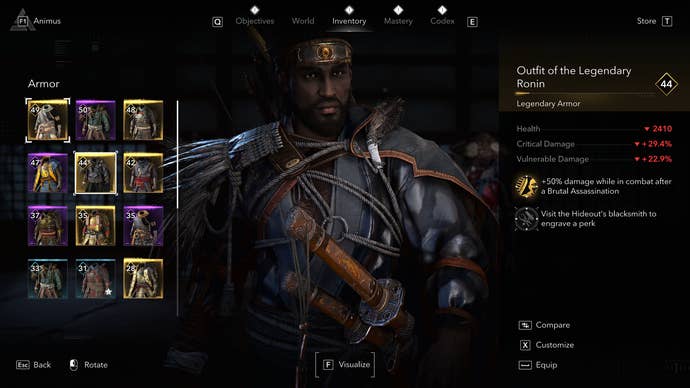 An Assassin’s Creed Shadows screenshot showing the Outtif of the Legendary Ronin