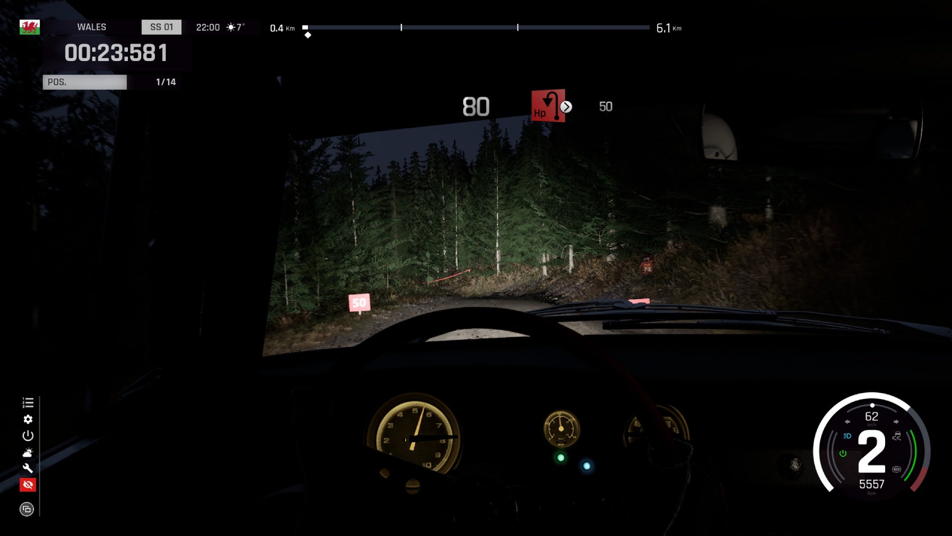 The interior of a car during a night stage in Assetto Corsa Rally. - 4