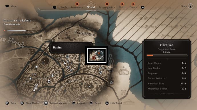 asssassins creed mirage harbiyah upper dock gear chest location on map