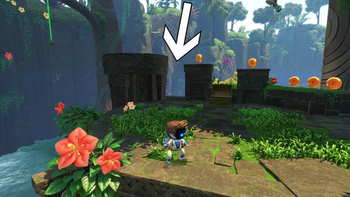 Astro robot raids egg location, one spot on ladder is highlighted