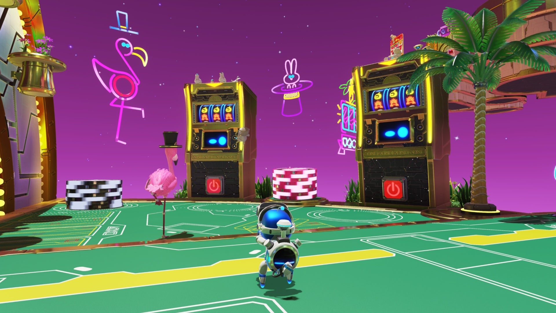 astro bot facing slot machines in slo-mo casino