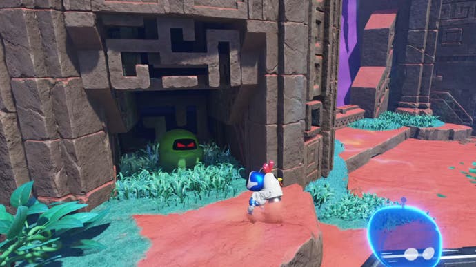 Astrobot trapped in a time enemy sitting in a cove near the checkpoint