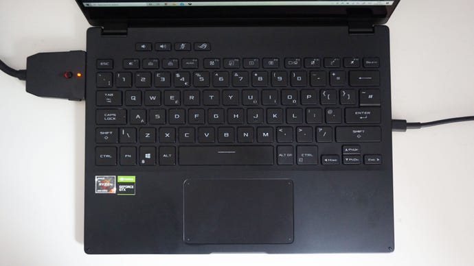 A top down view of the Asus ROG Flow X13 gaming laptop’s keyboard