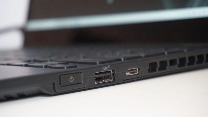 A close-up of the Asus ROG Flow X13 gaming laptop’s ports