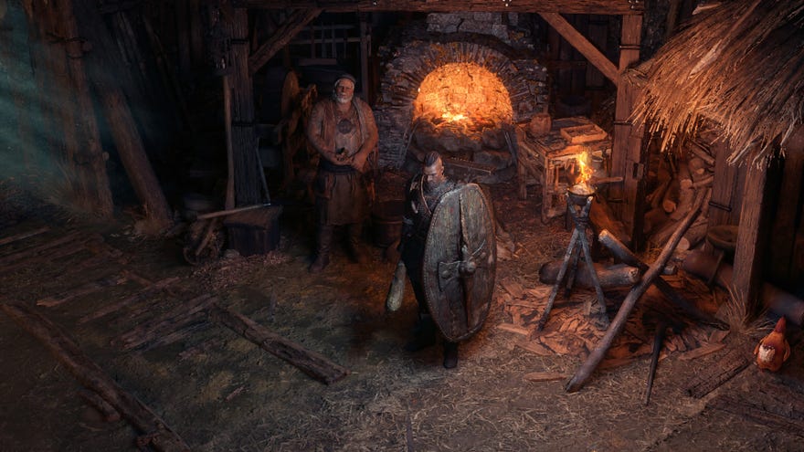 A Warrior stands by a forge in Path of Exile 2.