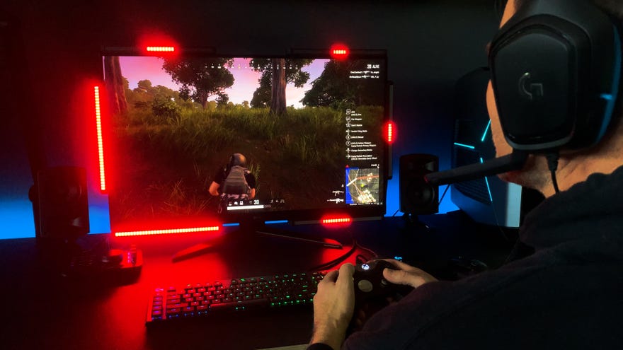 The Audio Radar assistive light strip system attached to a monitor running PBG.