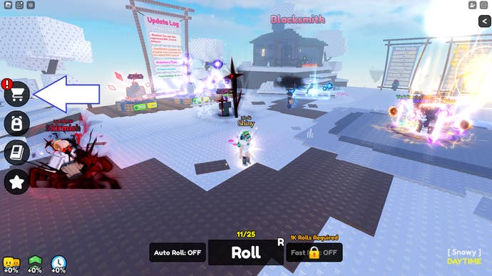 A screenshot from Aura RNG in Roblox showing the game's shop button.