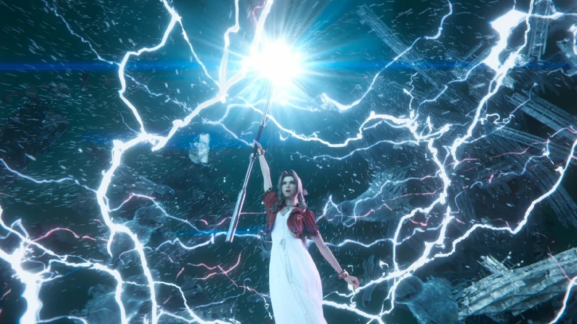 Aerith casts a spell and is surrounded by crackling light in Final Fantasy 7 Rebirth. - 10