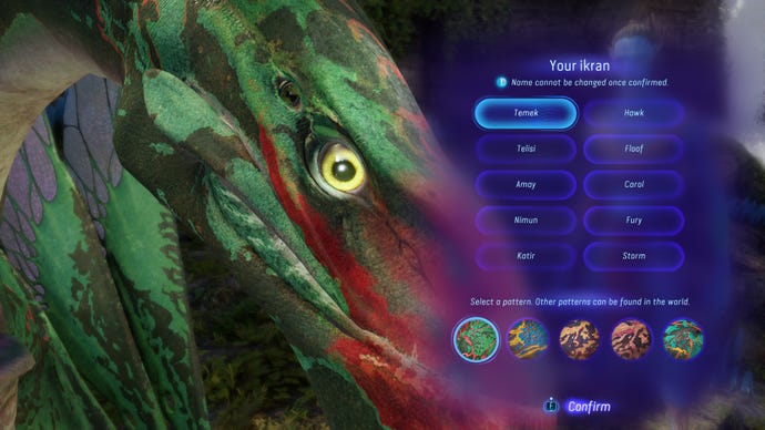 Screenshot of the Ikran adoption screen in Avatar: Frontiers Of Pandora