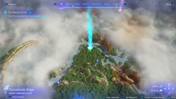 Screenshot of Eetu's location in Avatar: Frontiers Of Pandora, The Missing Hunter quest
