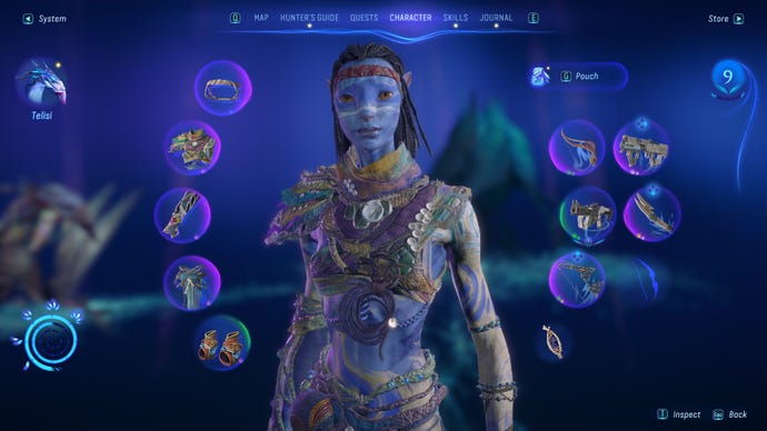 Image of the character menu in  Avatar: Frontiers Of Pandora