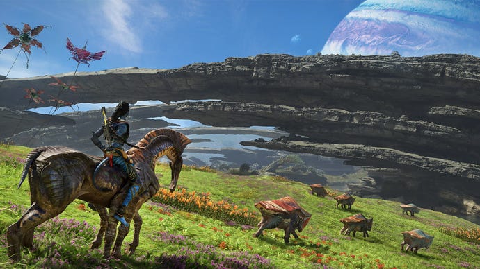 Promotional image of a Na'vi and Direhorse in Avatar: Frontiers Of Pandora