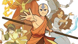 2D art of Aang, Katara, Toph, Sokka, n' Zuko from tha Avatar: Da Last Airbender comic Da Promise, they is all posed bustin various formz of bending, except fo' Sokka.
