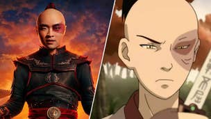 On the left, Zuko from Netflix's Avatar, he is stood looking into the camera, an orange sky behind him. On the right, Zuko from the original Avatar: The Last Airbender, he is looking at a knife with an engraving on it.