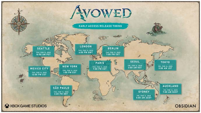 Avowed early access release times around the world.