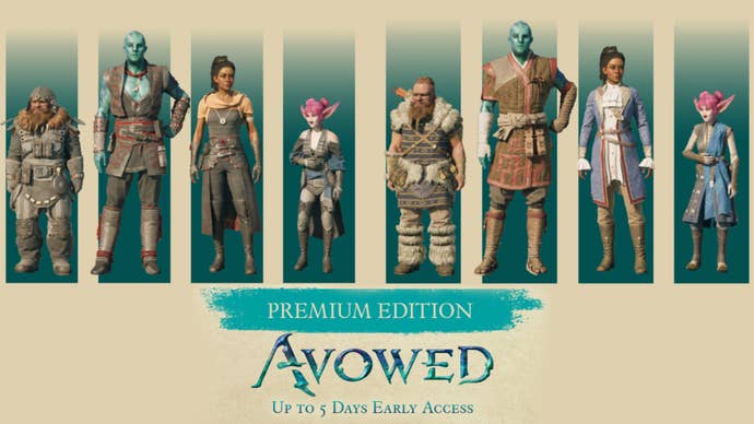 The skins available to anyone who purchases Avowed’s Premium edition. Featuring unique looks for all four of the game’s playable companions - the dwarf Marius, the aumana Kai, the human Giatta, and the orlan Yatzil.