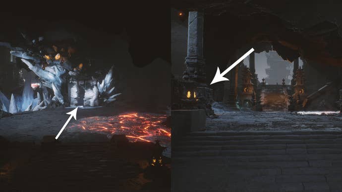 The route to an Awaken Wine Worm in the Bishui Cave in Black Myth Wukong.