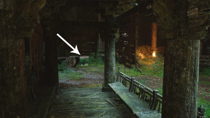 A green pot in a shrine building in Black Myth Wukong.