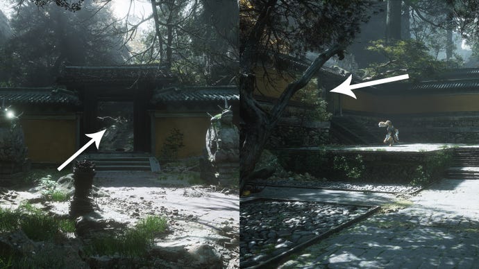 The route to an Awaken Wine Worm in the Temple of Yellow Flowers in Black Myth Wukong.