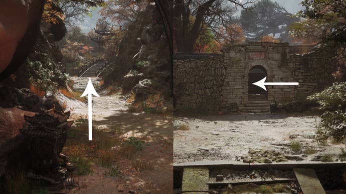 The route to an Awaken Wine Worm on Purple Cloud Mountain in Black Myth Wukong.