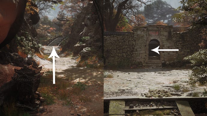 The route to an Awaken Wine Worm on Purple Cloud Mountain in Black Myth Wukong.