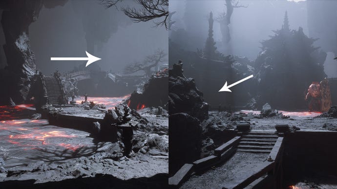 La ruta hacia un Gusano del Vino Despertado en el Palacio Rakshasa en Black Myth Wukong.