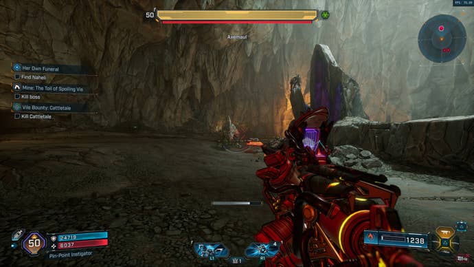 Aiming at Boss Axemaul in Borderlands 4.