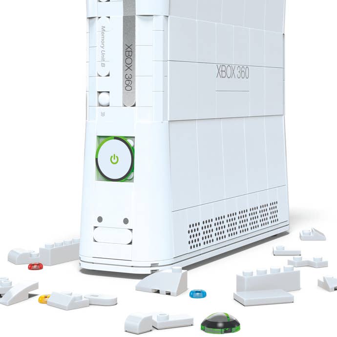 Mattel’s Mega Xbox 360 building kit, including console, controller and Halo 3 case.