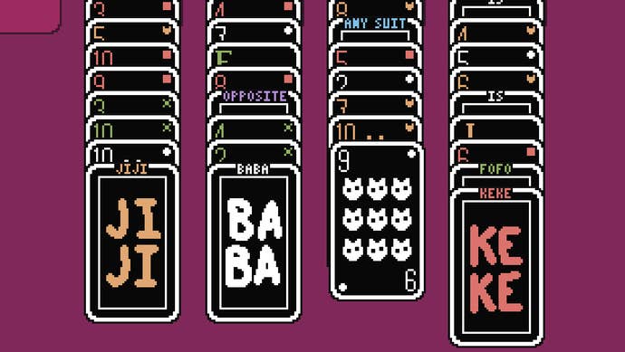 A screenshot from Babataire EX, a Solitaire game created by Baba Is You developer Hempuli