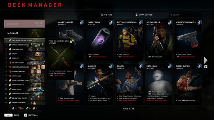 Back 4 Blood Hoffman build, highlighting two for one and one is none card at the top of the deck