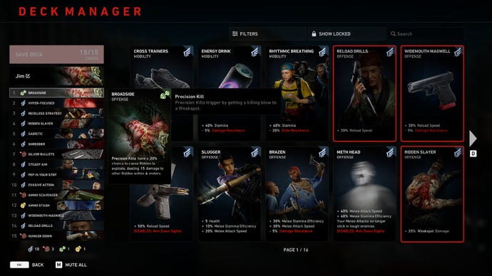 Back 4 Blood Jim build, highlighting the Broadside card