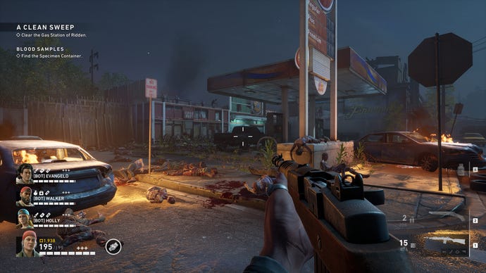 A destroyed gas station in Back 4 Blood.