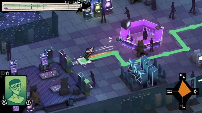 A level from backbeat showing a character moving through a nightclub level using the moveset of their musical instrument