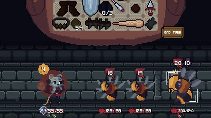 Battling in a cropped Backpack Hero screenshot.