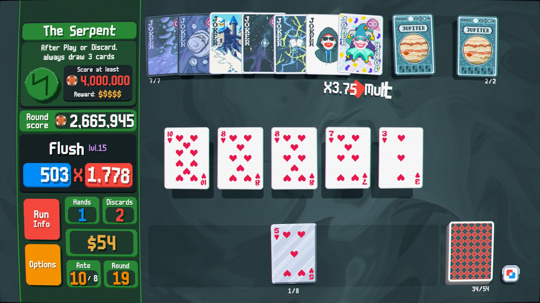 Poker plays in a Balatro screenshot. - 3