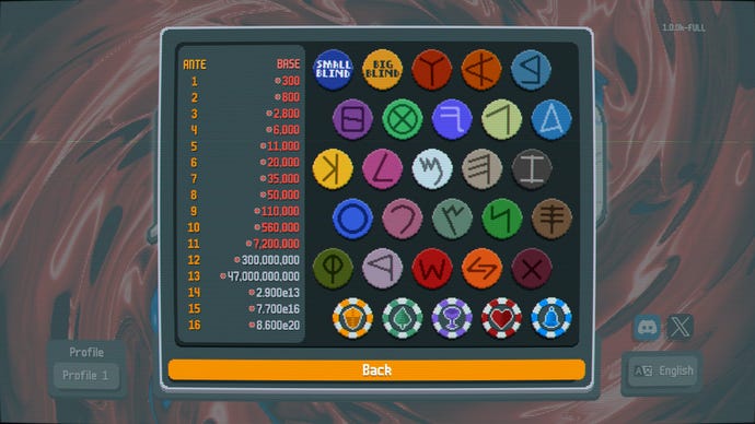 A listing of Ante levels in a Balatro screenshot.